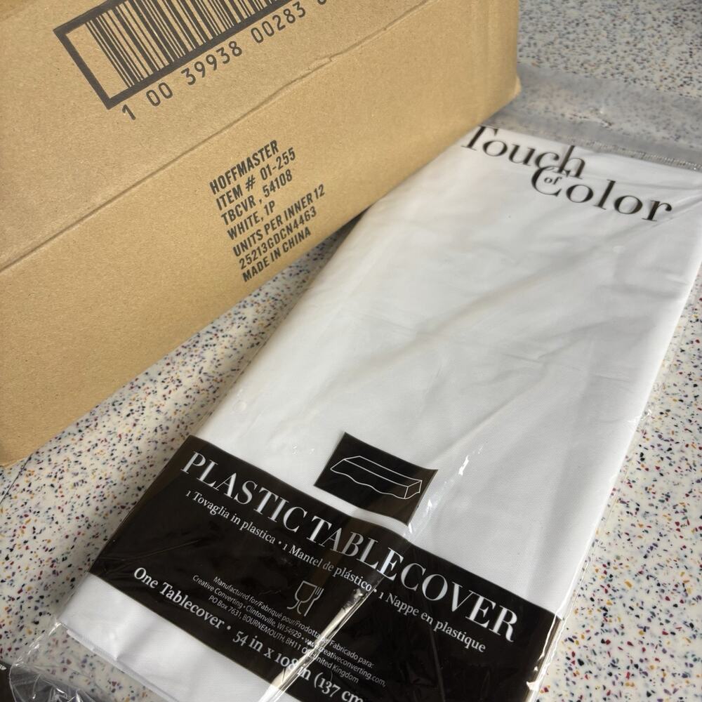 NWT HOFFMASTER 12-Pack Plastic Table Cover White 54” X 108” Party Wedding Cater